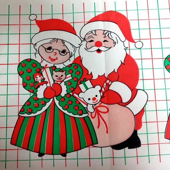 Vintage Santa Mrs Claus Paper Tablecloth Christmas 54"x88" Retro Holiday Kitsch - Picture 2 of 9